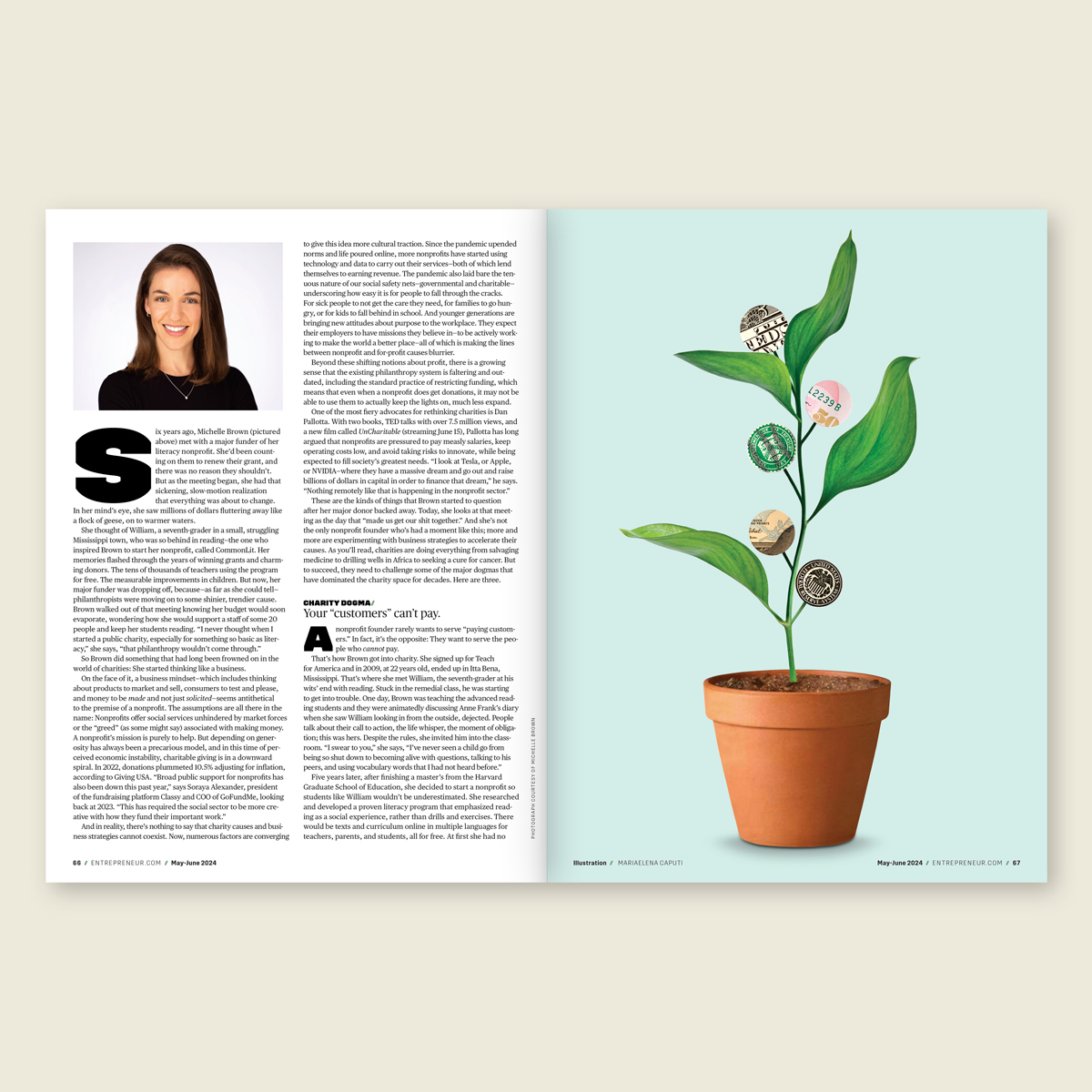 An illustration by Mariaelena Caputi that shows a plant whose fruits are money.