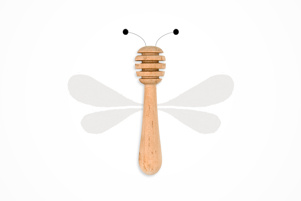 An illustration by Mariaelena Caputi of a bee whose body is a honey spreader.